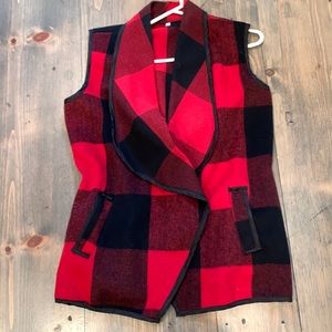 Womens red & black long vest